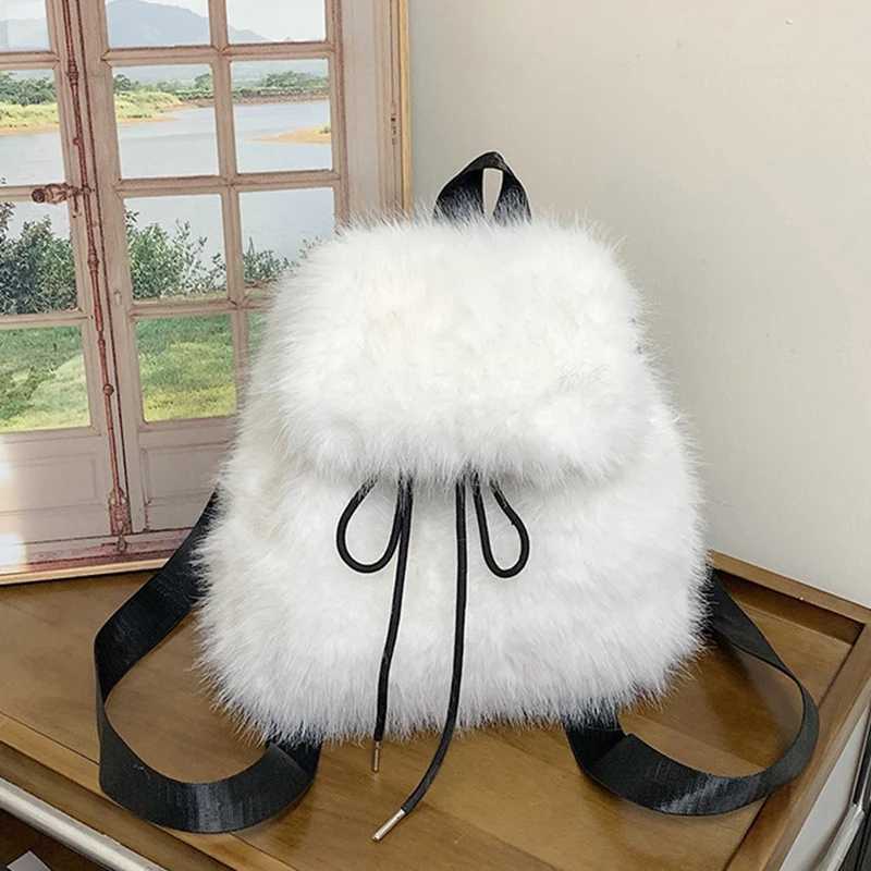 Winter Soft Plush Womens Backpack Solid Color Luxury Fake Fur Shoulder Handbag Fashionable Ladies Schoolbag for FemalesT251016