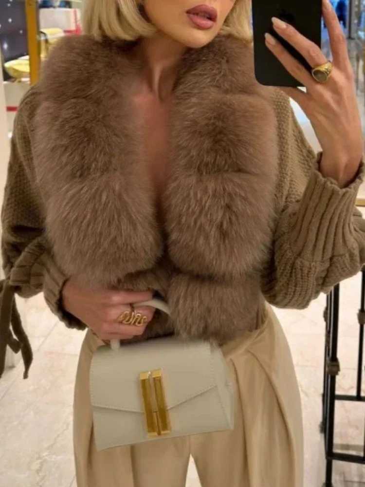 2024 Winter New Fashion Knitting Cardigan Placket Coat Women Casual Real Fox Fur Coat Short Warm Knitted Jacket with Natural Fur W251016