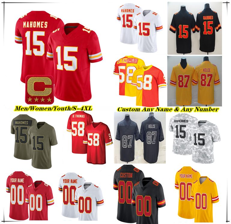 Patrick Mahomes Football Jersey Travis Kelce Isiah Pacheco Kareem Hunt Xavier Worthy JuJu Smith-Schuster Hollywood Brown Tyquan Thornton Chris Jones Nick Bolton 4X