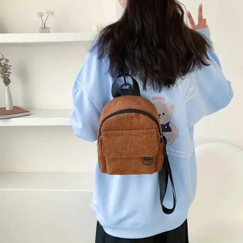 New Corduroy Shoulder Ins Mini Backpack for Womens Korean Version High School Student Forest Style Minimalist Retro BackpackT251016