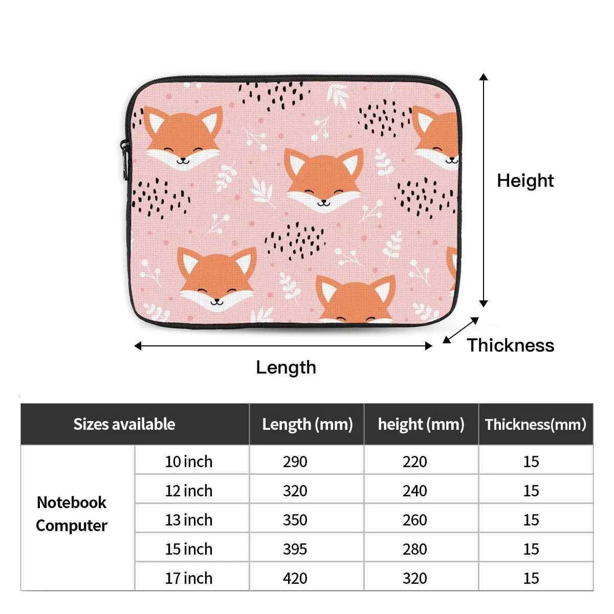 Fox Flower Floral Laptop Bag Case 10 12 13 15 17 Inch Notebook Liner Sleeve Tablet Shockproof Case BagW251015