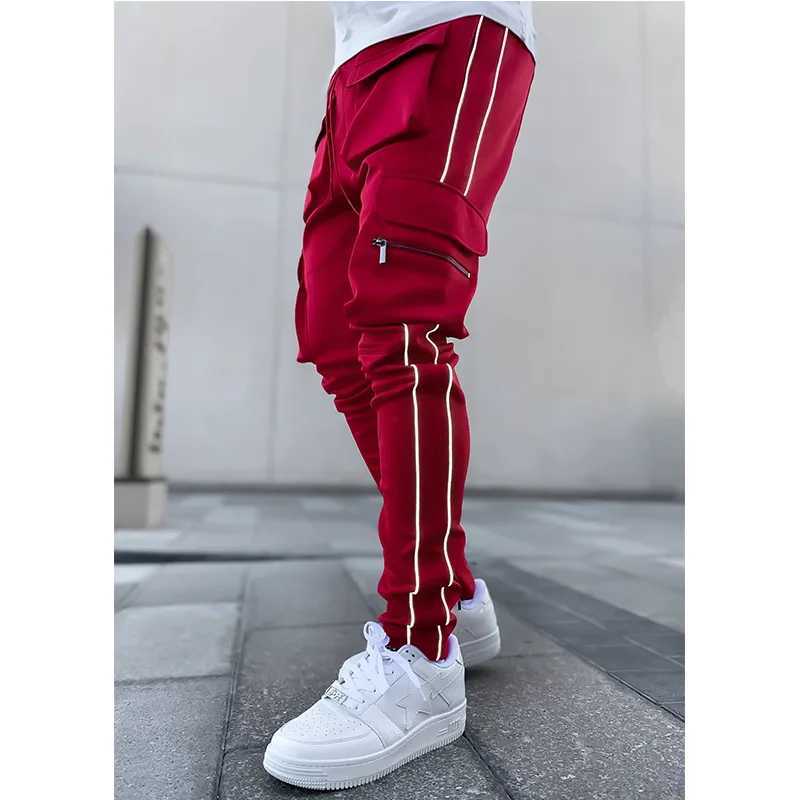 Spring And Autumn Cargo Pants Mens Fashion Brand Elastic Multibag Reflective Straight Leg Sports Fitness Casual Pants J251203