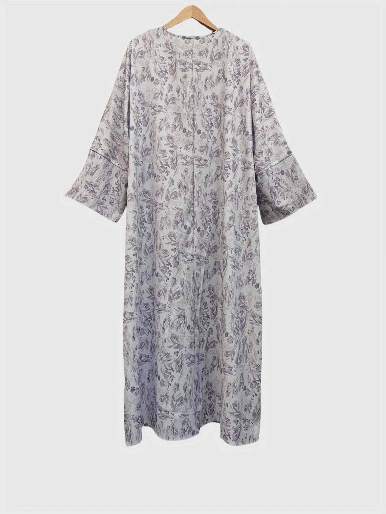 Loose Floral Printed Abaya Long Sleeve Traditional Middle Eastern Dress for Women Elegant Open Front Robe Without Scarf Kaftans X2510161