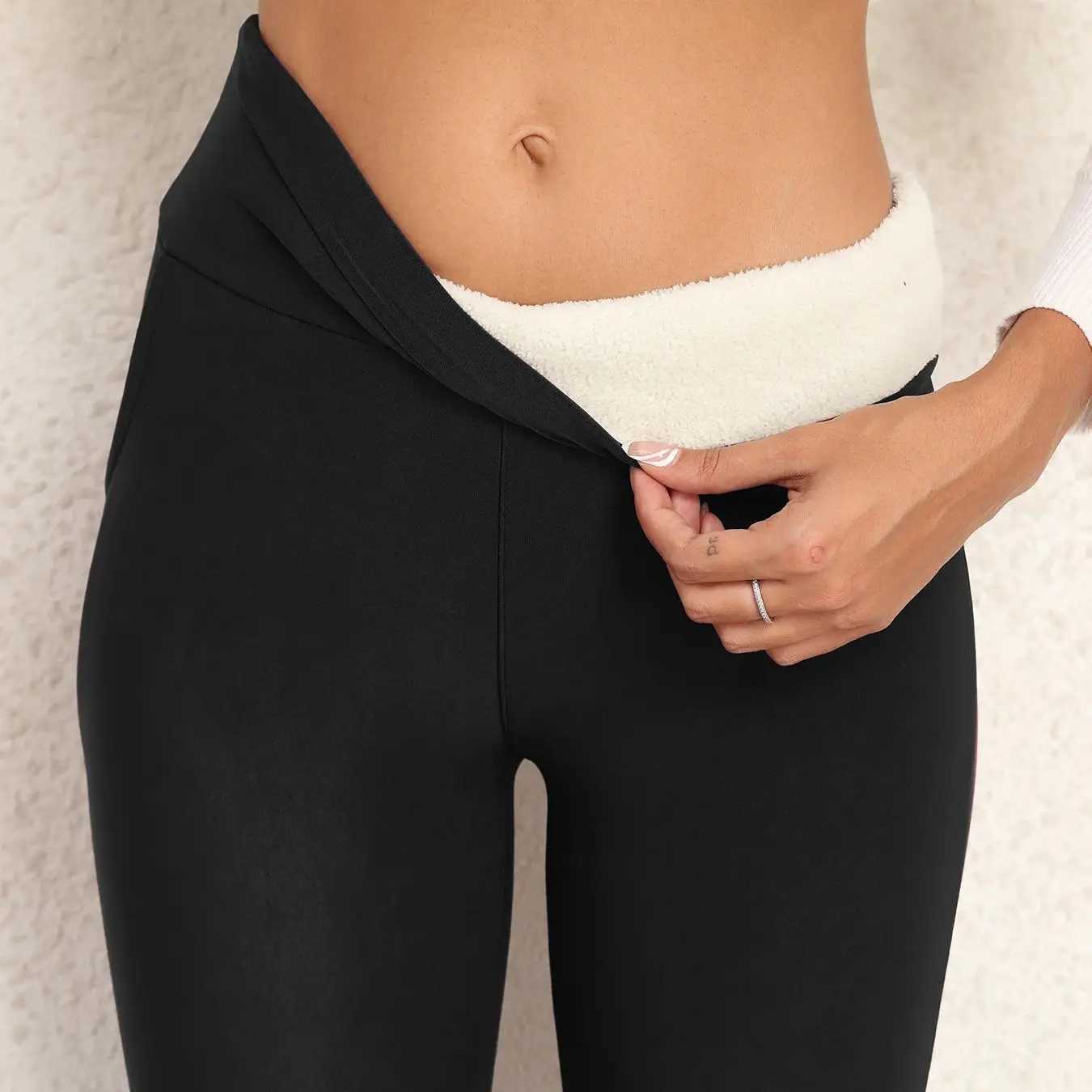 Winter Pockets High Waist Leggings Women Thick Velvet Warm Leggings Women Stretch Prevent Cold Super Warm PantsT251016