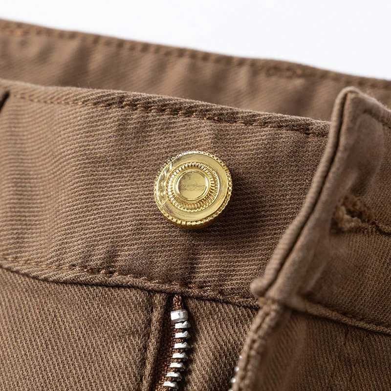 Khaki Color Slim Fit Mens Jeans Soft Straight Leg Busin Casual Long Pants Autumn Wear Comfortable Stretch Denim Trousers J251016