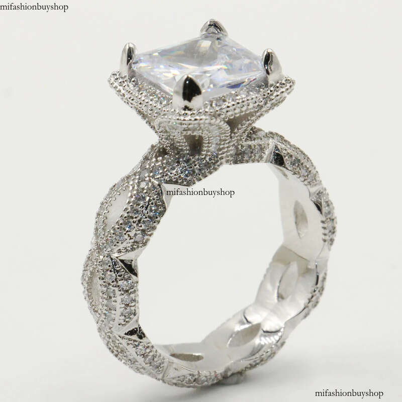 Size 5-10 Vintage Fashion Jewelry Sterling Sier Princess Cut White Topaz CZ Dia Women Wedding Band Ring For Lover Gift