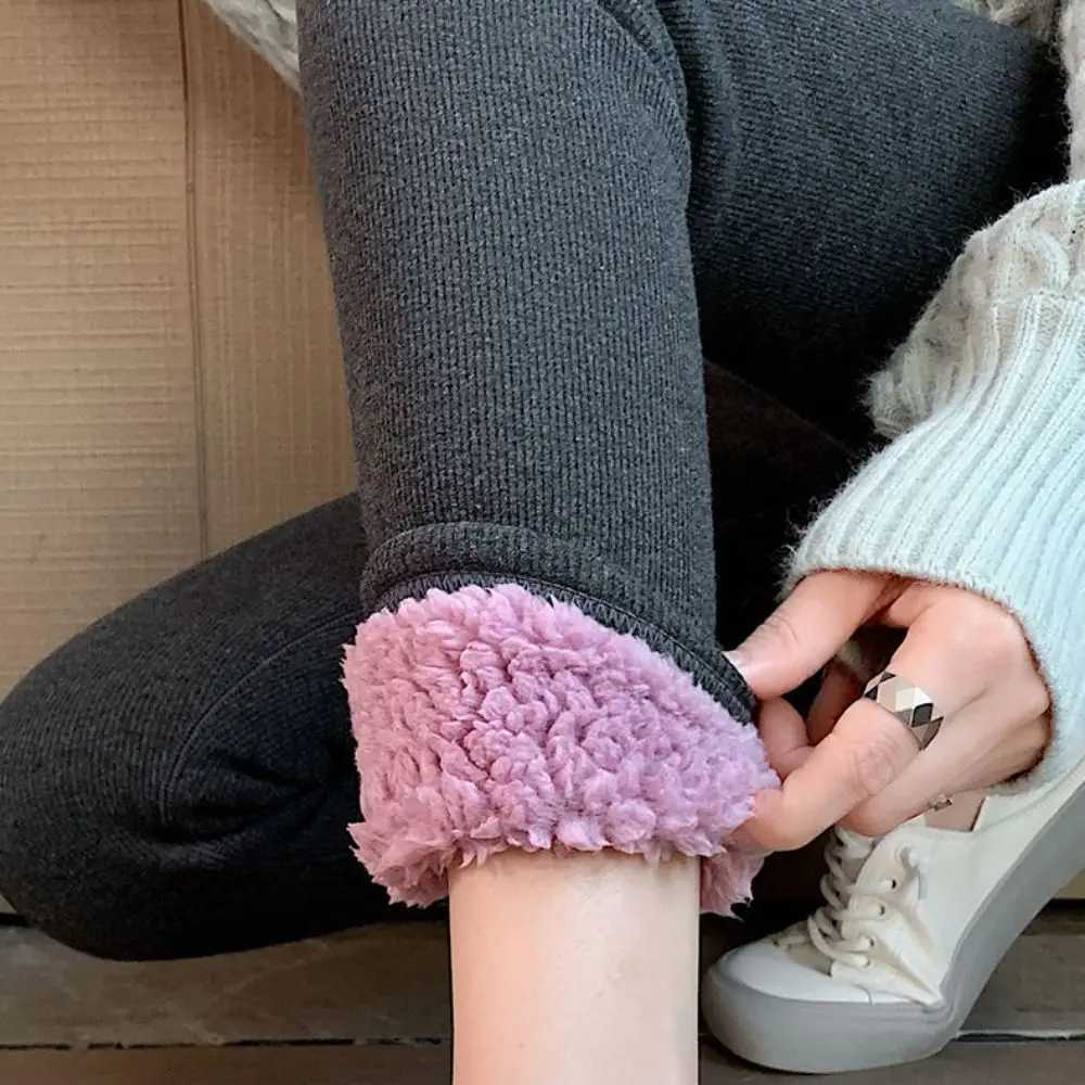 Cusual Autumn Winter Women Leggings Thickened Slim Fit Long Pants No Linting No Pilling Purple Fleece PantsT251016