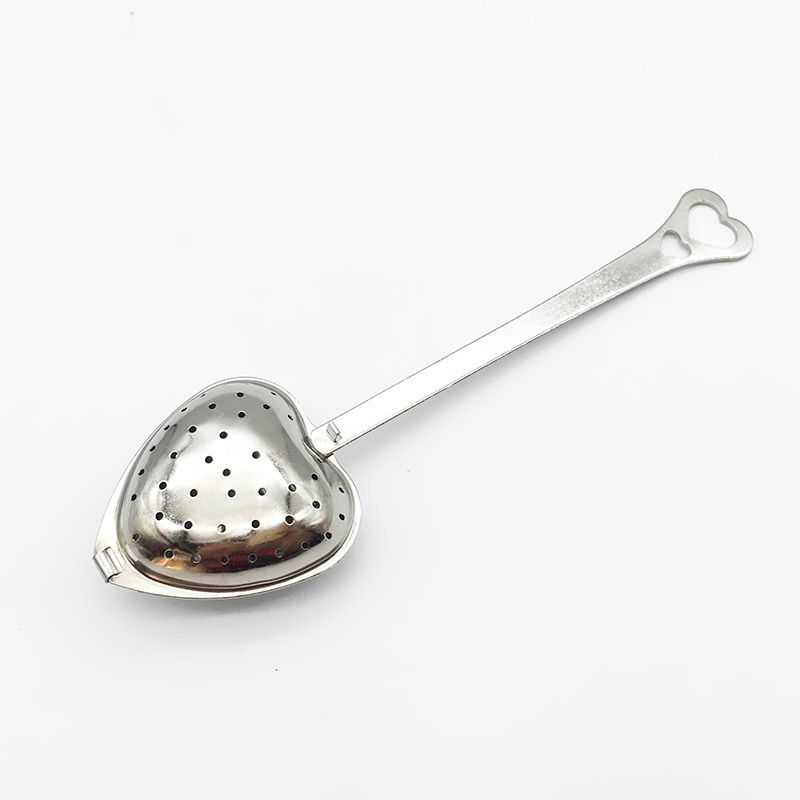 1000pcs Stainless Strainer Heart Shaped Tea Infuser Mesh Ball Herbal Locking Tea Spoon Strainer Steeper With Handle Shower Table Tool