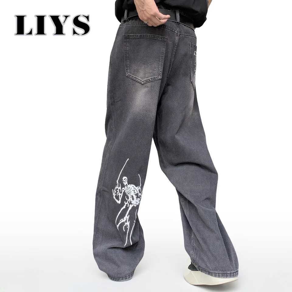 Mens Anime Pattern Autumn Loose Wide Leg Jeans American Trend Retro Gothic Men Woman Baggy Straight Denim Pants Streetwear J251016
