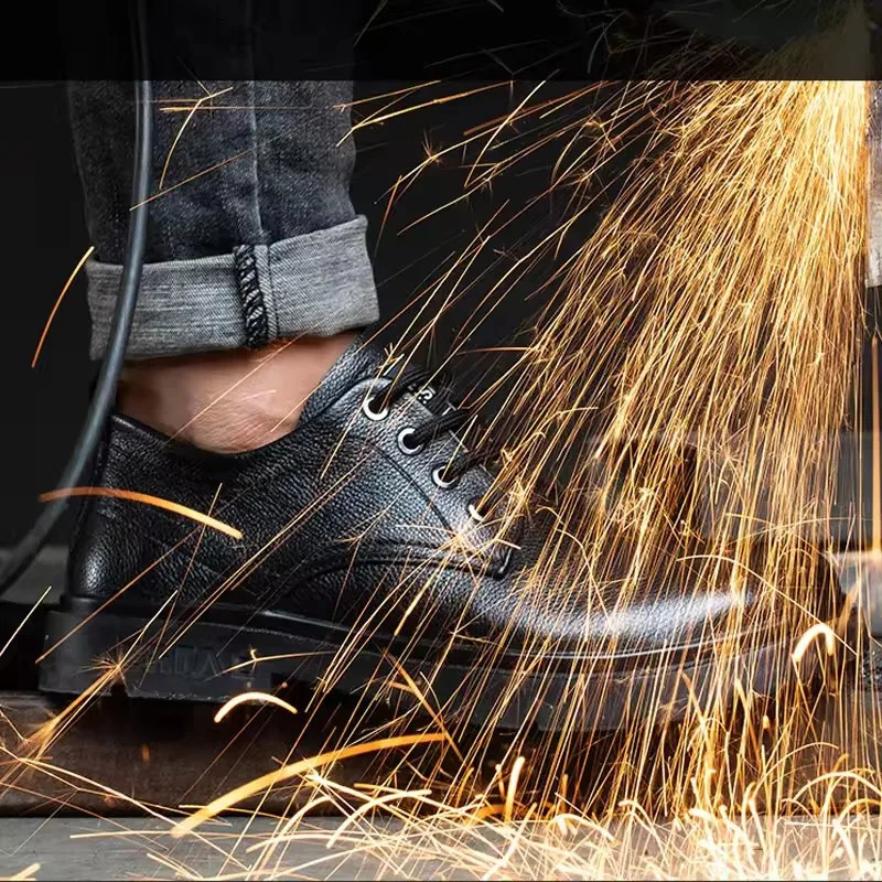 Genuine Leather Male Safety Boots Steel ToeIndestructible Shoes Antipuncture Waterproof Work Shoes Anti scalding Men shoes 251010