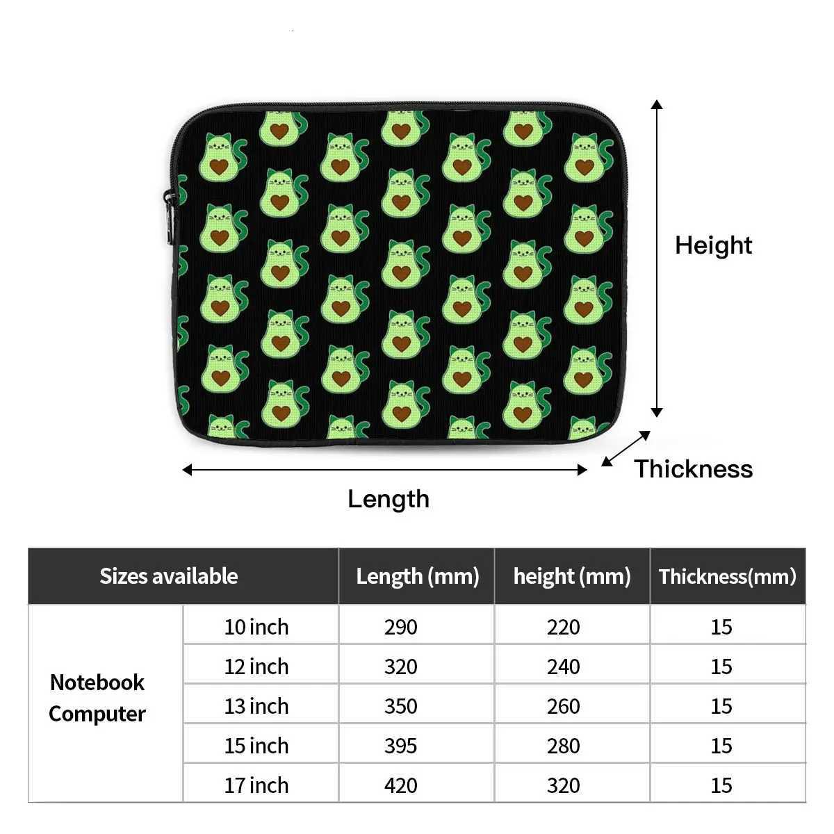 Avocado Cat Avogato Cat Lover Notebook Laptop Bag Case Pouch 10 12 13 15 17 Inch For Macbook Air Pro Tablet Shockproof CaseW251015