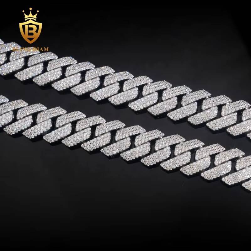 D Color VVS Moissanite Diamond Silver Cuban Link Sterling Silver 925 Iced Out Moissanite Cuban Link Chain Necklace