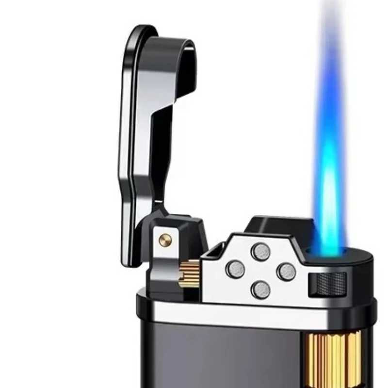 Metal Transparent Windproof Butane Gas Torch Lighter Classic Grinding Wheel Ignition Turbo Jet Blue Flame Cigar Lighters Gadgets C251016