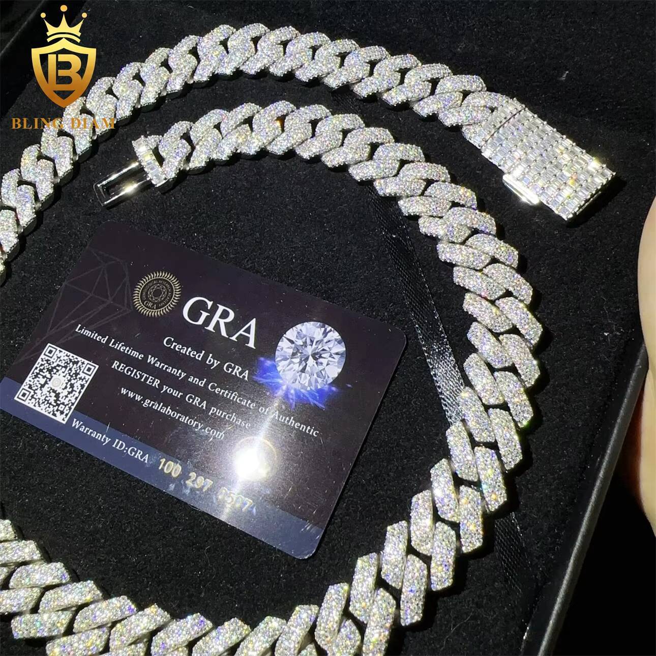 Pass Diamond Tester Iced Out VVS Moissanite Diamond Sterling Silver 925 Hip Hop Fine Jewelry Miami Cuban Link Chain Necklace