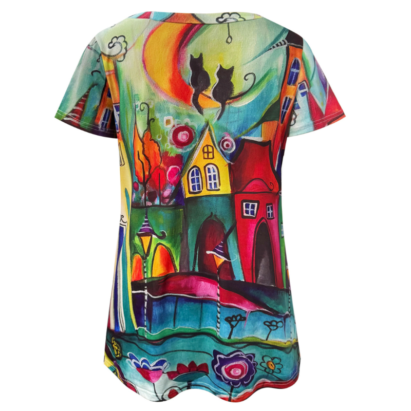 Women's Plus Size Comic Printed Casual Loungewear Short-Sleeve T-Shirt - Spring Summer Vacation Milk Silk Top-YL25203