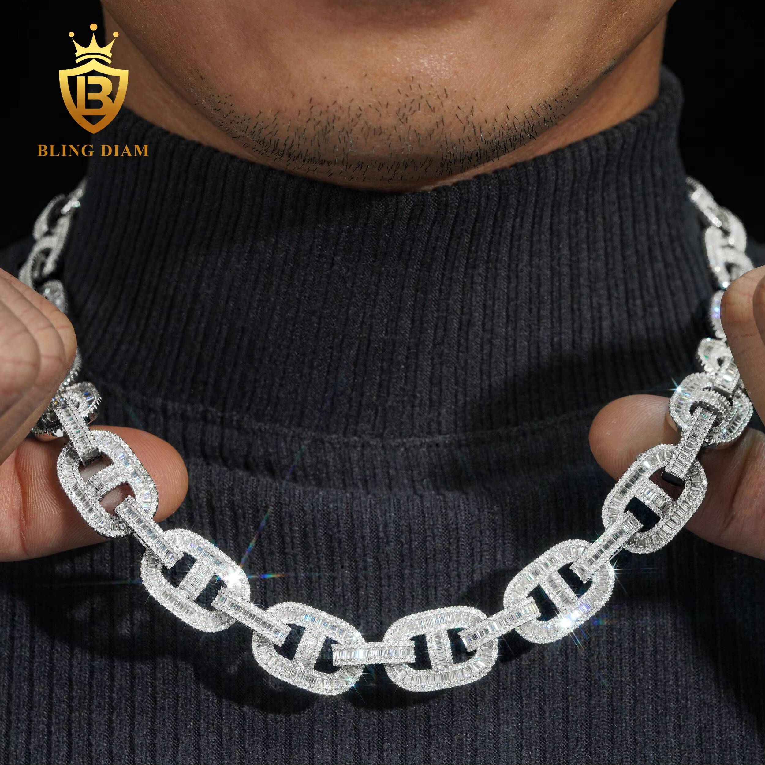 New Design Cuban Link Chain Necklace Men 925 Sterling Silver Moissanite Hip Hop Style Pass Diamond Tester 15mm
