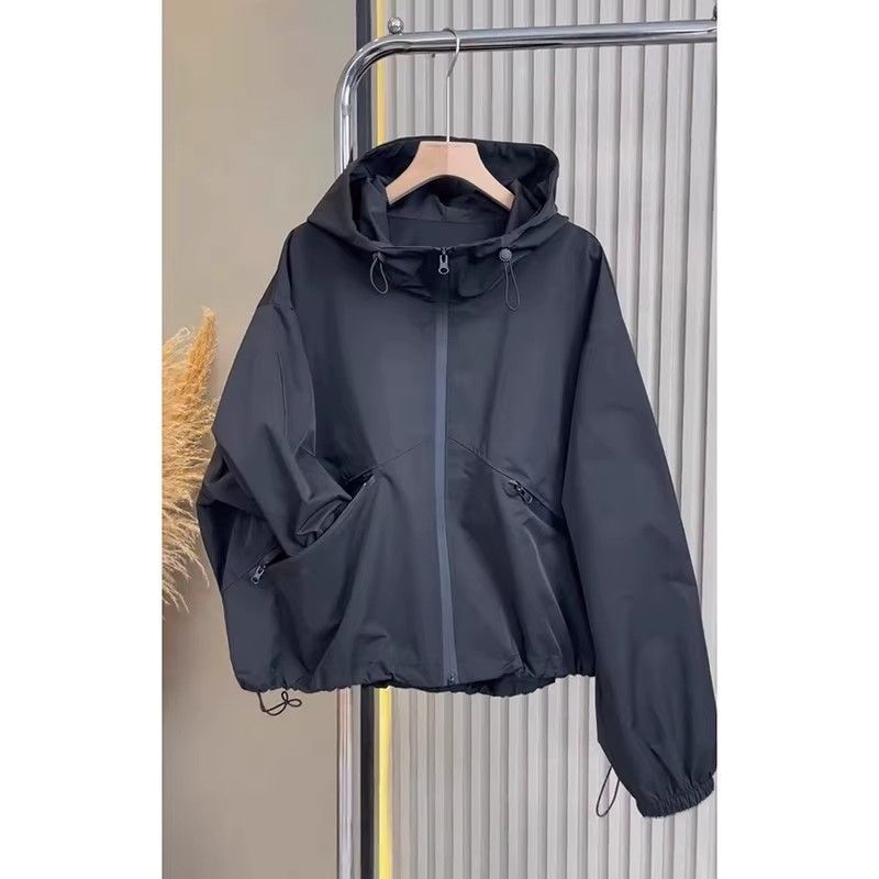 Women's Jackets Autumn Quality Hooded Bomber Jacket Casual Short Cargo Coat For Woman Zipper Pocket Khaki Baseball Female Outwear