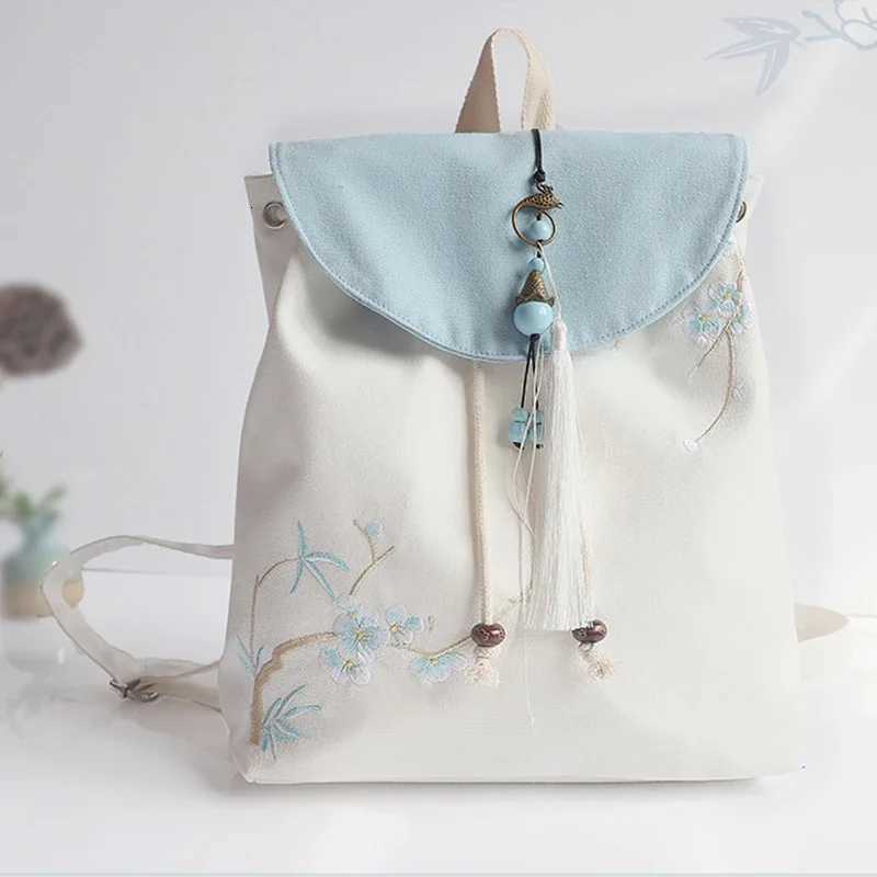 Chinese Style Canvas Strap Backpack Womens Ancient Hanfu Collocation Embroidered Backpack Cute String BackpackT251016
