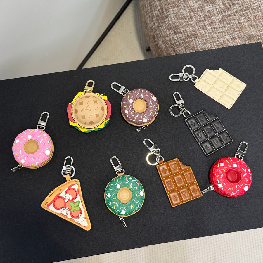 2025 new Designer Keychains Burger Donut Lanyard Character Fashion Chocolate Floral Pattern Handmade Leather Hanging Men Women Headphone Keychain Free shippingp
