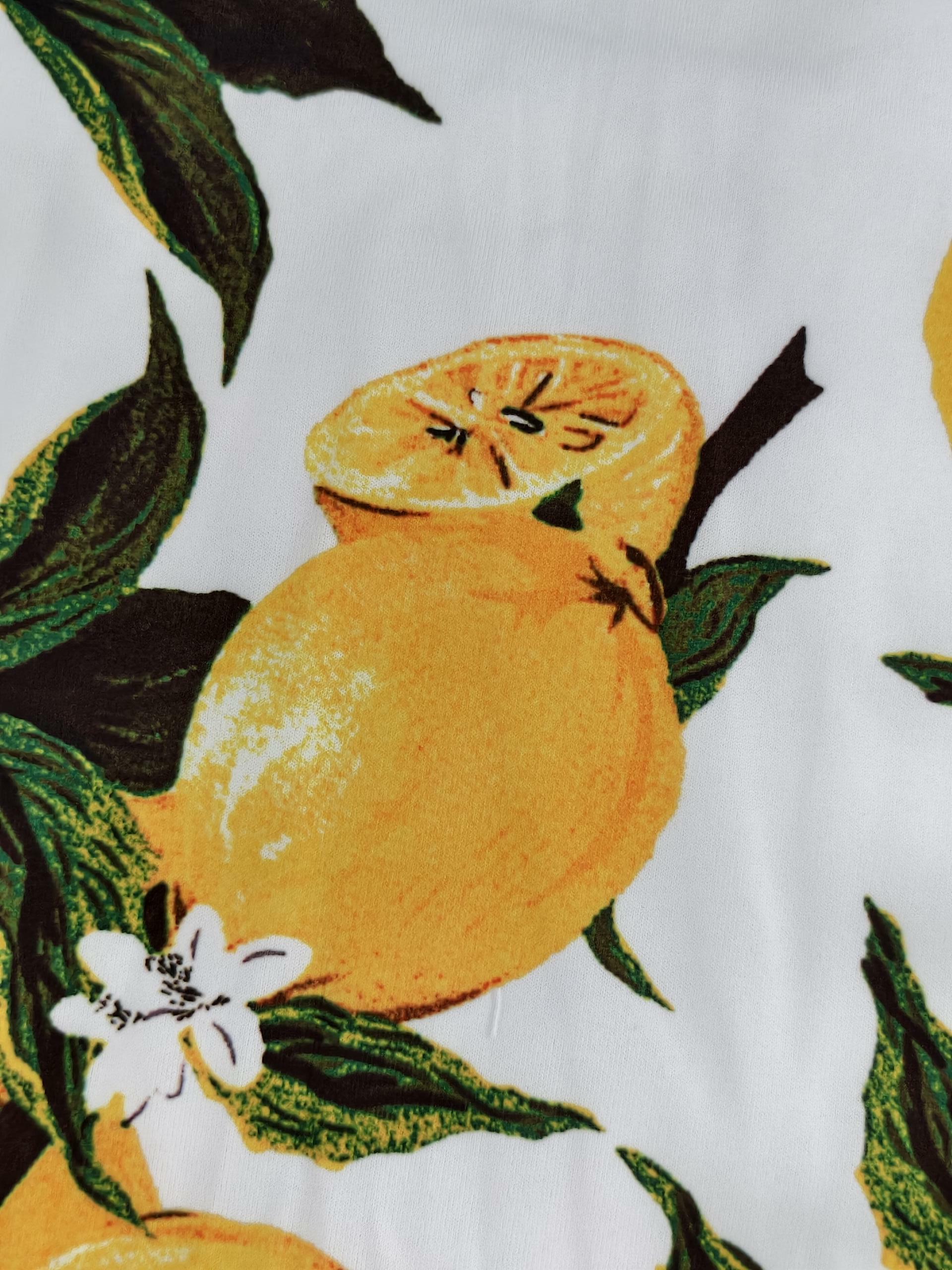 Women's Plus Size Spring Summer New Vacation Lemon Printed Spaghetti Strap Milk Silk Casual Dress - Yellow-YL25208