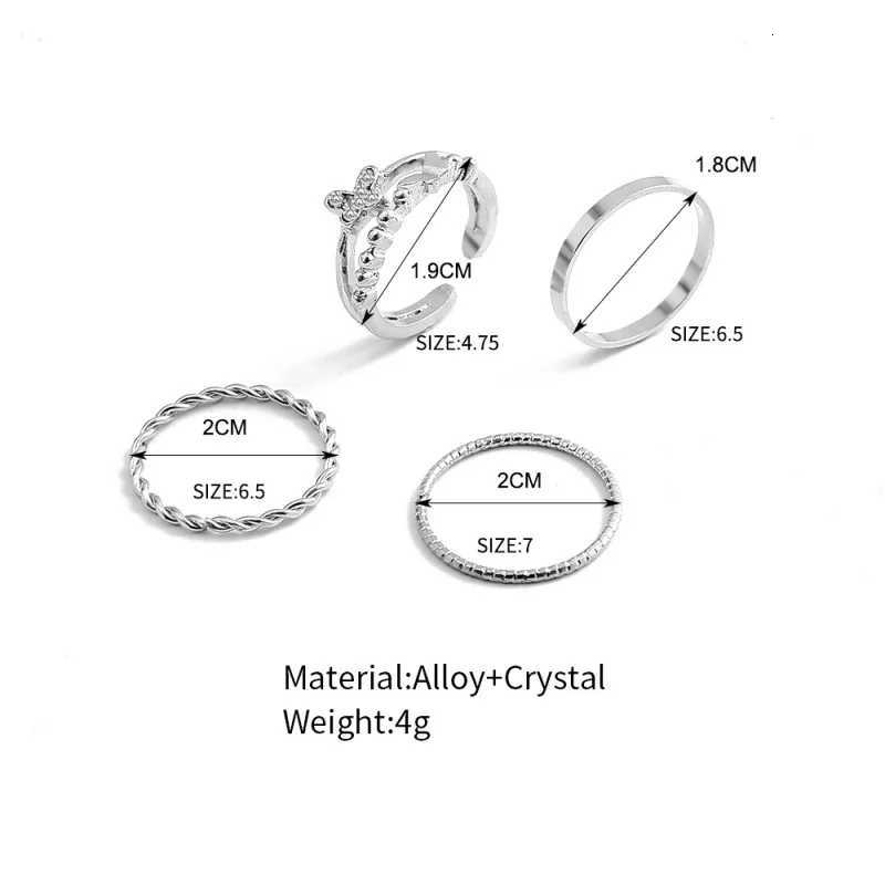 4Pcs Plain Circle Butterfly Ring Set Silver Color Opening Adjustable Fashion Personalized Finger Ring For Women Trendy JewelryL251015