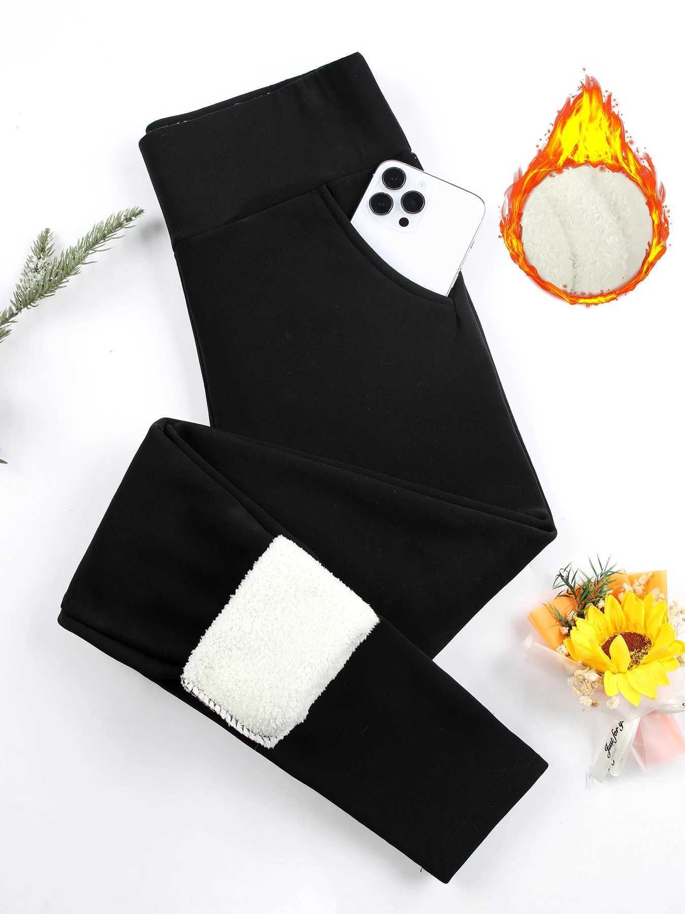 Winter Pockets High Waist Leggings Women Thick Velvet Warm Leggings Women Stretch Prevent Cold Super Warm PantsT251016