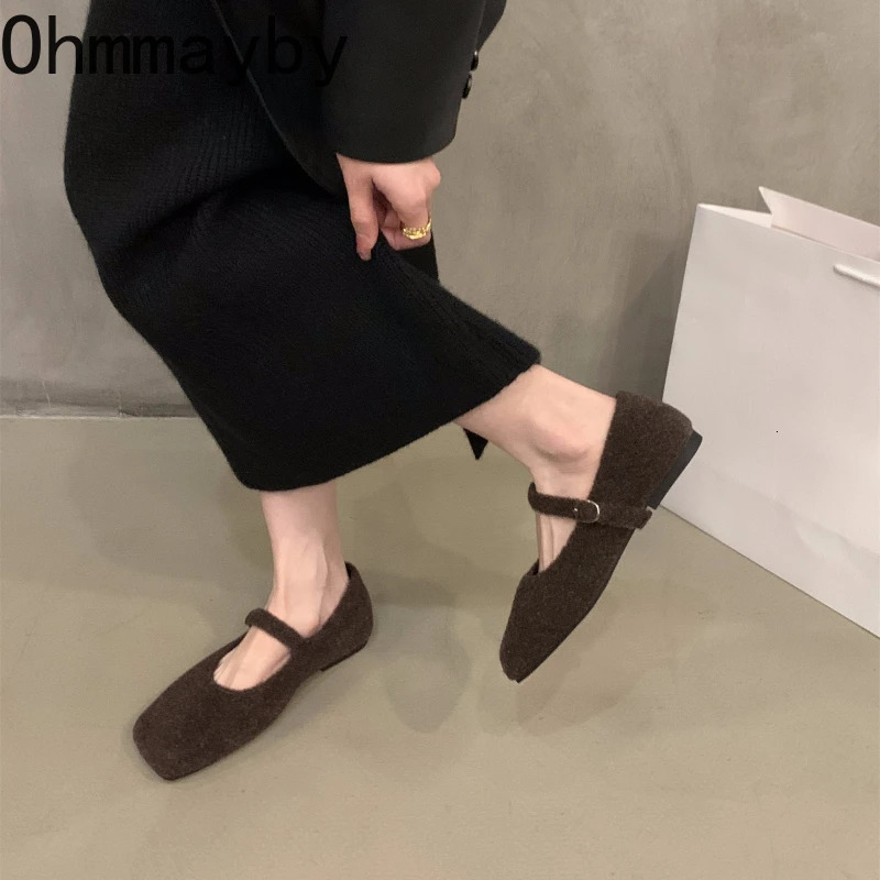 Autumn Woolen Fur Women Cotton Flats Shoes Concise Outdoor Soft Sole Shoes Ladies Comfort Square Toe Warm Mary Jane Shoes 251013