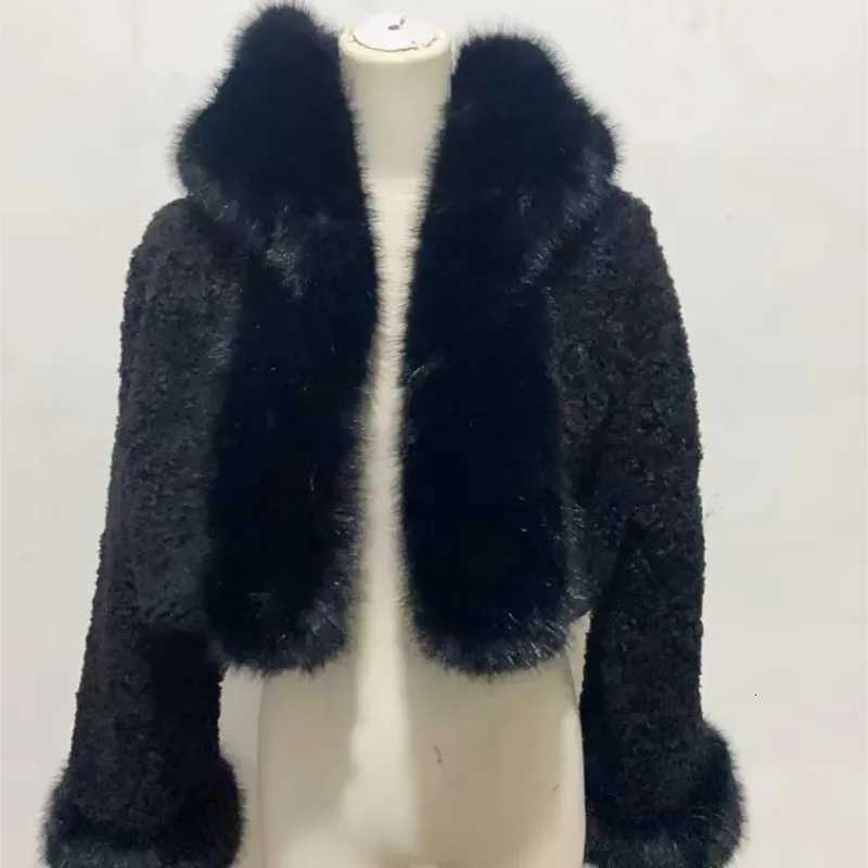 2025 Women Short Hooded Faux Fur Coat Korean Style with Fur Wool Blend Winter Outwear Highwaisted Faux Fur Fluffy Coats Tops W251016