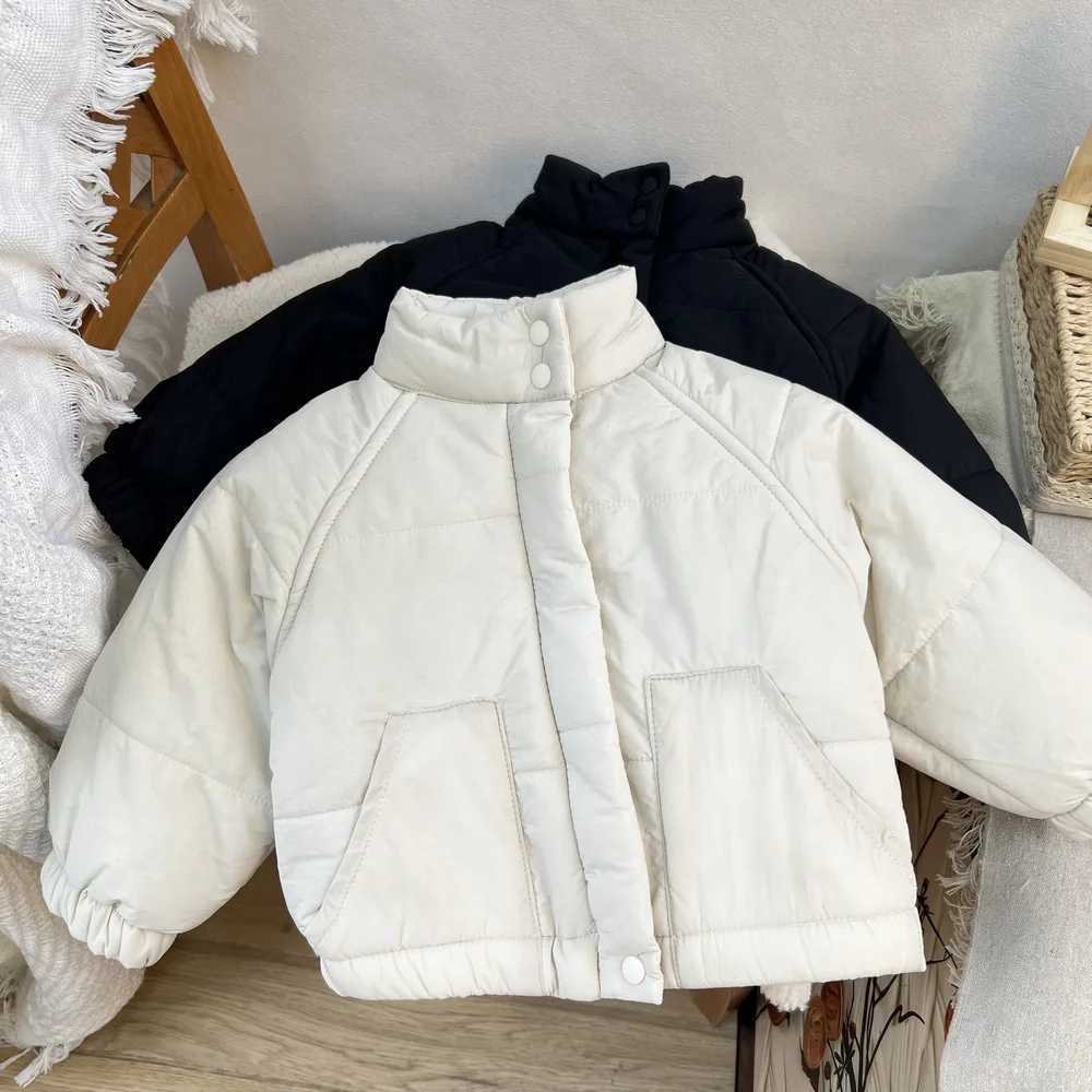 Kids Winter Fleecelined Coats 2025 New Boys Girls Korean Fashion Casual Daily Solid Color Stand Collar Thicken Padded ParkasT251016