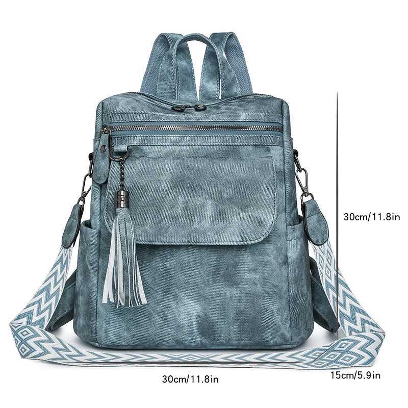 Retro womens backpack multi compartment tassel style suitable for daily work and travel multifunctional shoulder bagT251016