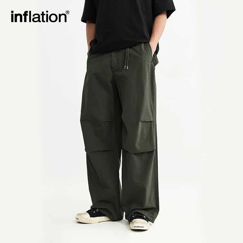 INFLATION Baggy Parachute Pants Streetwear Mens Elastic Waist Washed Cargo Pants Male 100 Cotton Trousers J251203