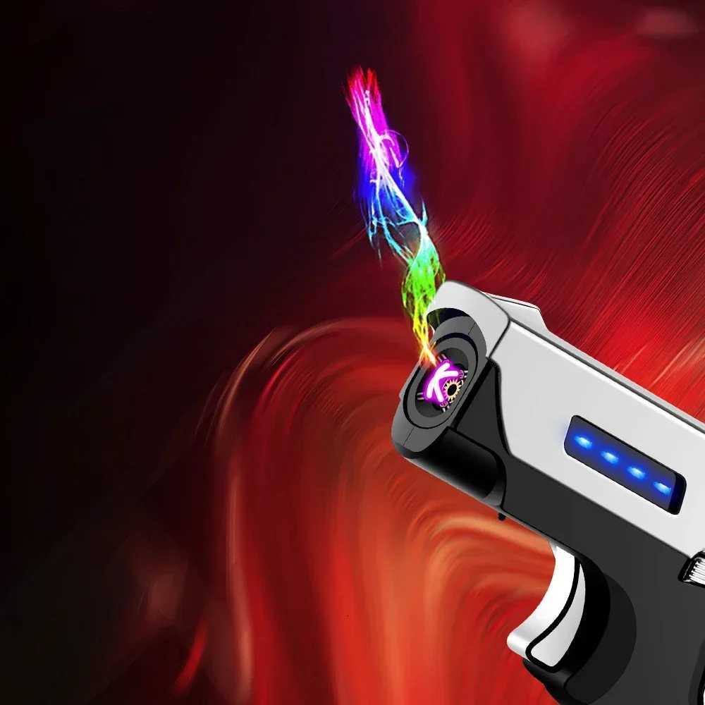2 In 1 Jet Flame Lighter Windproof Creative Foldable Gun Plasma Dual Arc Lighter Butane Torch Turbo Cigar Lighter Funny Men Gift C251016