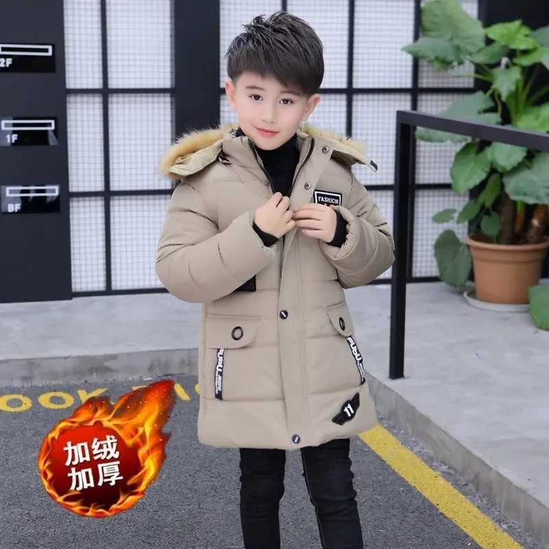 Kids 414 Years Boys Hooded Jacket Winter Thicken Keep Warm Fur Collar Zipper Coat Children Fashion Outerwear Christmas ClothingT251016