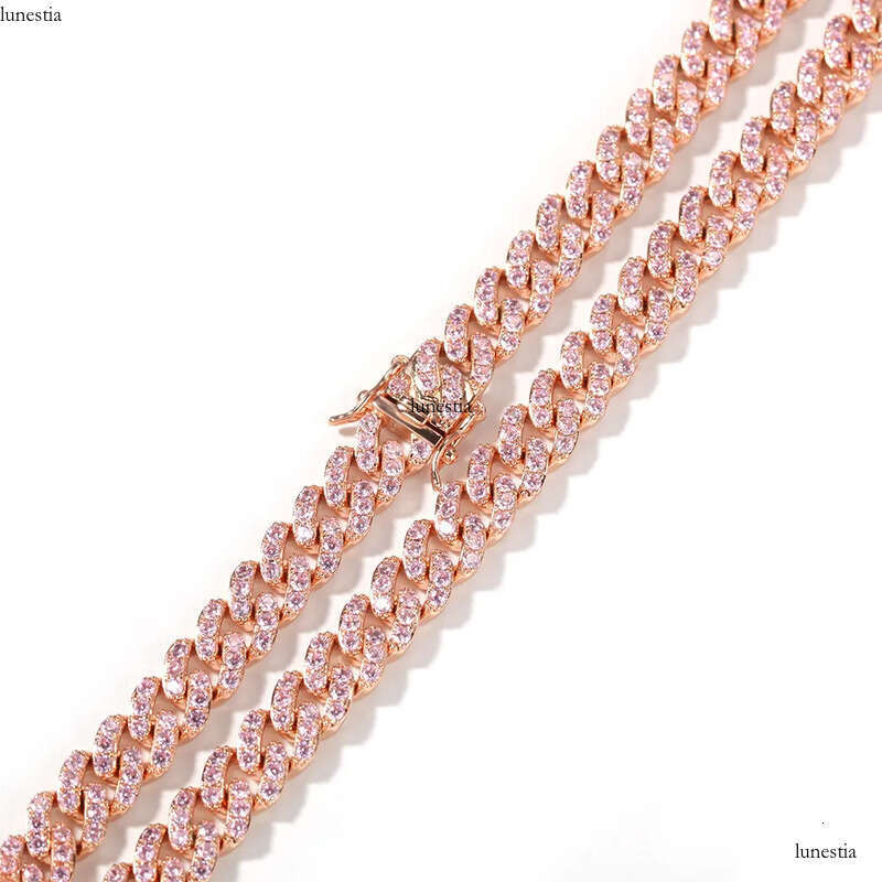 Iced Out Miami Cuban Link Chain Mens Gold Chains PINK Necklace Bracelet Fashion Hip Hop Jewelry 9MM