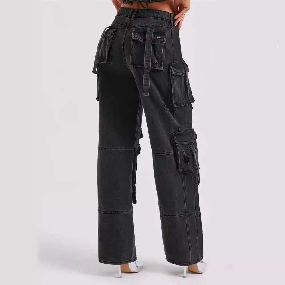 Long Hot Girl Straight-Leg Multi-Pocket Denim Cargo Women, Ins Style Versatile Loose Casual Pants For Women B5