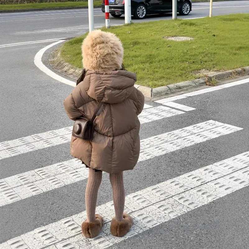 Girls Outwear 2025 Autumn Winter Korean Style Fashion Trendy Minimalist Casual Warm Thick Brown Solid Color Hooded CoatT251016