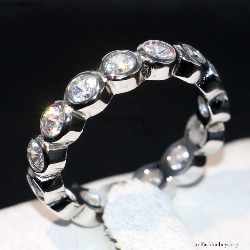 Cute Fashion Jewelry Sterling Sier Brand Desgin White Topaz CZ Dia Gemstones Party Women Wedding Circle Band Ring SetGift