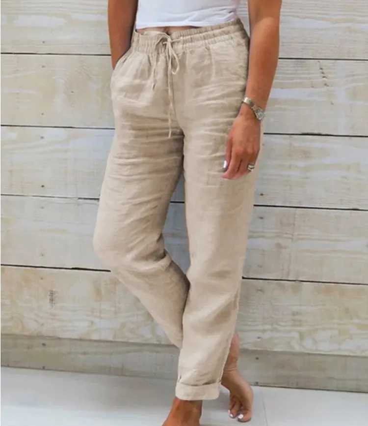 Cotton Linen Summer Pants for Women High Waist Elastic Casual Trousers Streetwear Solid Female Clothes 2024 Loose Pencil Pants W251015