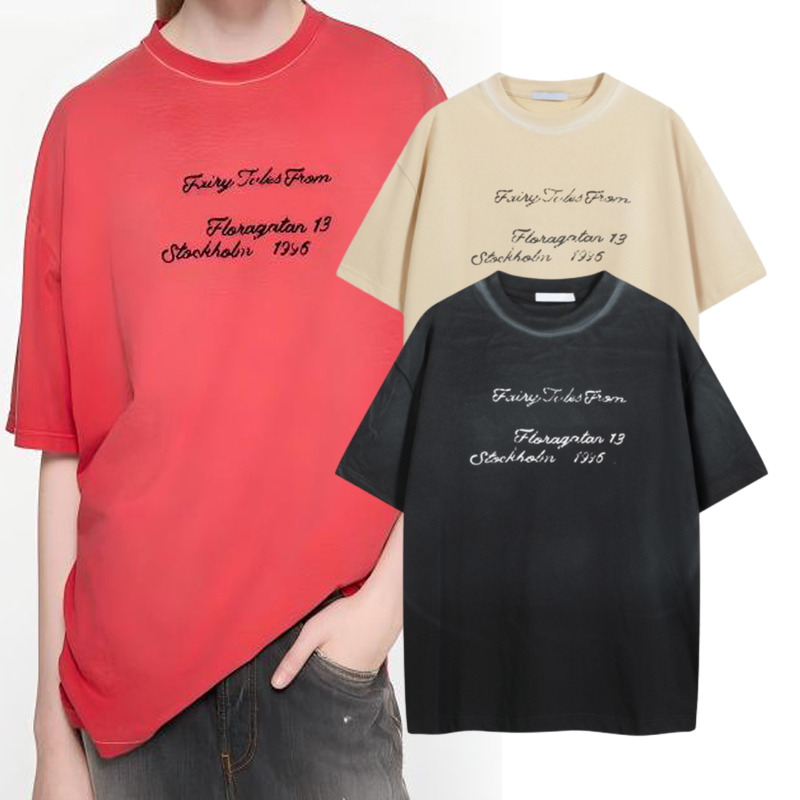 Oversize European Vintage Style Street Tee Hand Signed Letter Print Short Sleeve T Shirt for Men Women 25fw 1016