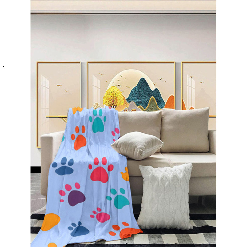 Cute animal paw print flannel blanket, dog paw print bed blanket, cute decorative sofa cover blanket