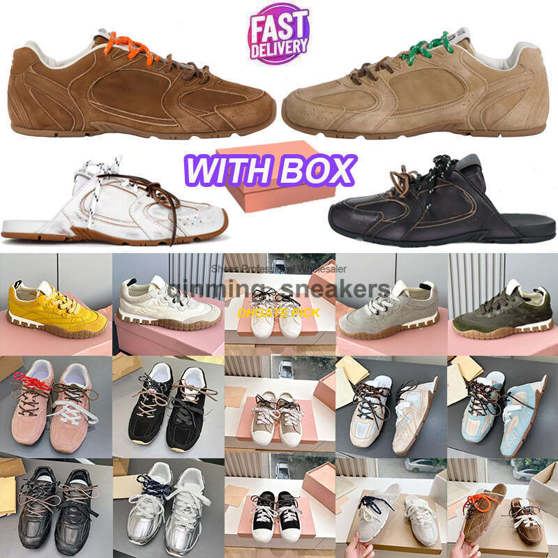 10A Top quality brown Nubuck Leather Lace-up Casual mules shoes Flat Slides slippers sandals Beach Flat shoes Luxury designer slides for womens Vacation shoes