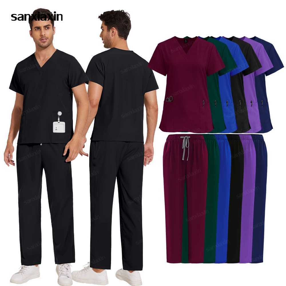 Black Workwear SPA Beauty Clothes Medical Uniforms Woman Men Dentist Veterinary Clinic Work Clothes Surgical Uniforms Scrubs Set X2510161