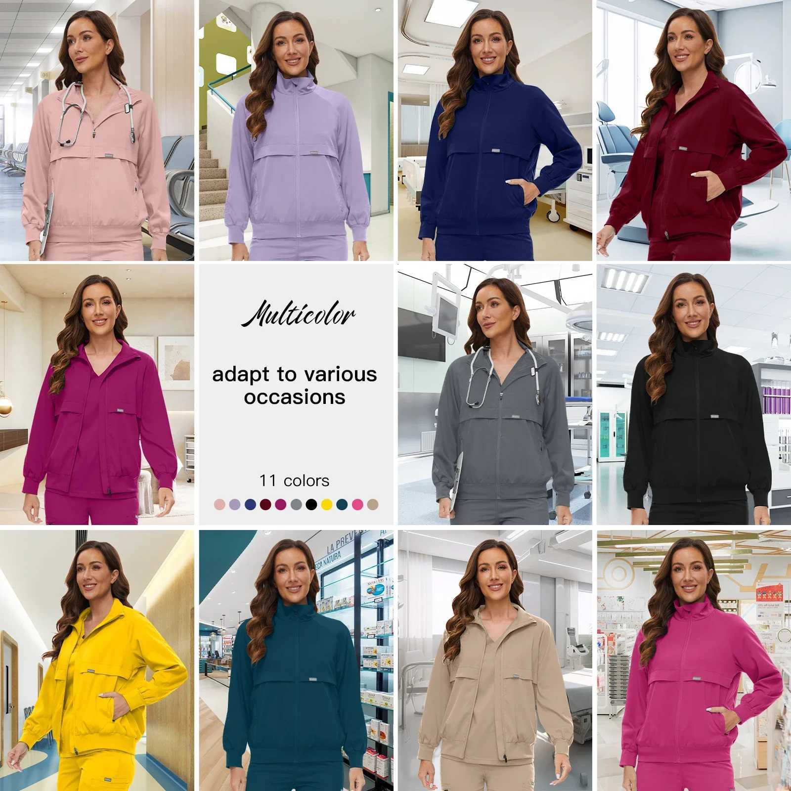 Niaahinn Nursing Scrubs Jackets Long Sleeve Professional Nurse Scrubs Uniforms Pharmacy Jacket Zipper Coat Outdoor Work Uniforms X251016