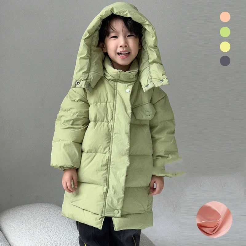 New Winter Childrens Girls Down Jacket Baby Girl Thickened Warm Hooded Mid Length Outerwear 310 Years Kids Down CoatT251016