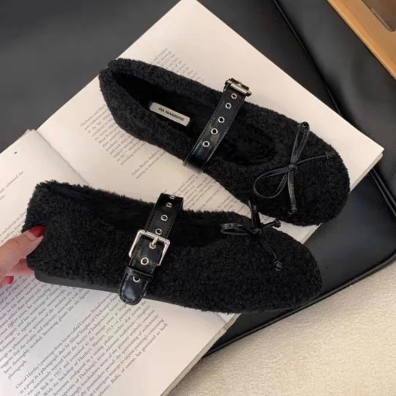 Fur Women Flats Shoes Bow Suede Loafers Short Plush Casual Sport Shoes Winter Woman Sneakers Fashion Walking Zapatos 251013