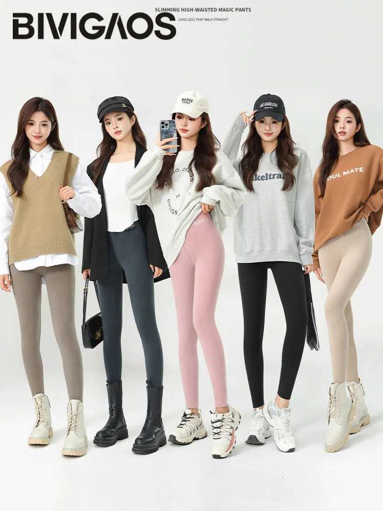 BIVIGAOS New Winter Warm Lambs Velvet Leggings Women High Waist Cotton Padded Pants Seamless Fleece Thickened Thermal LeggingsT251016