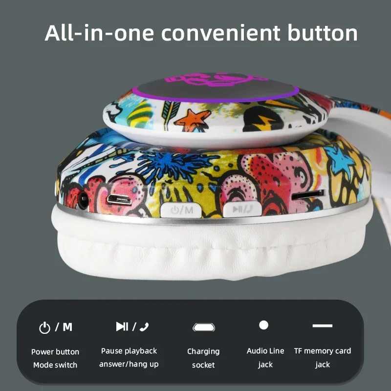Graffiti Headphones LED Light Game Doodle Wireless Headsets Earphones With Mic For Kids Boy Girl Gift Support TF Card Z251015