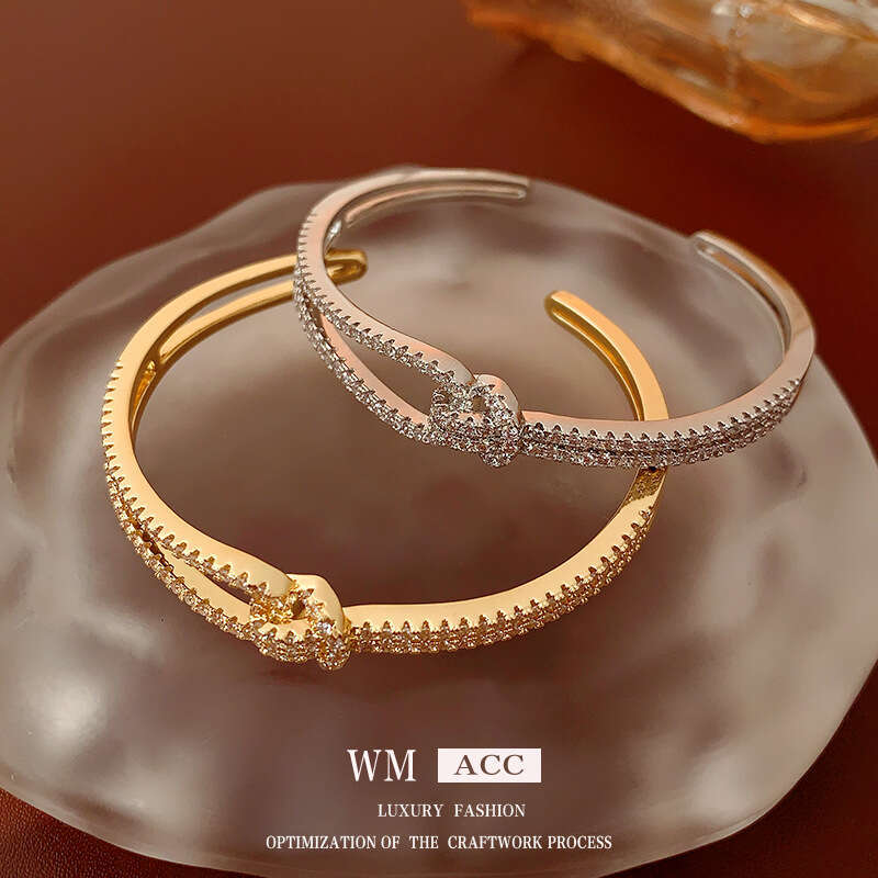 Zircon Inlaid Double Layer Metal Open Bracelet Fashionable Unique Bangle Light High-end Sense Women's Jewelry ddmypluto