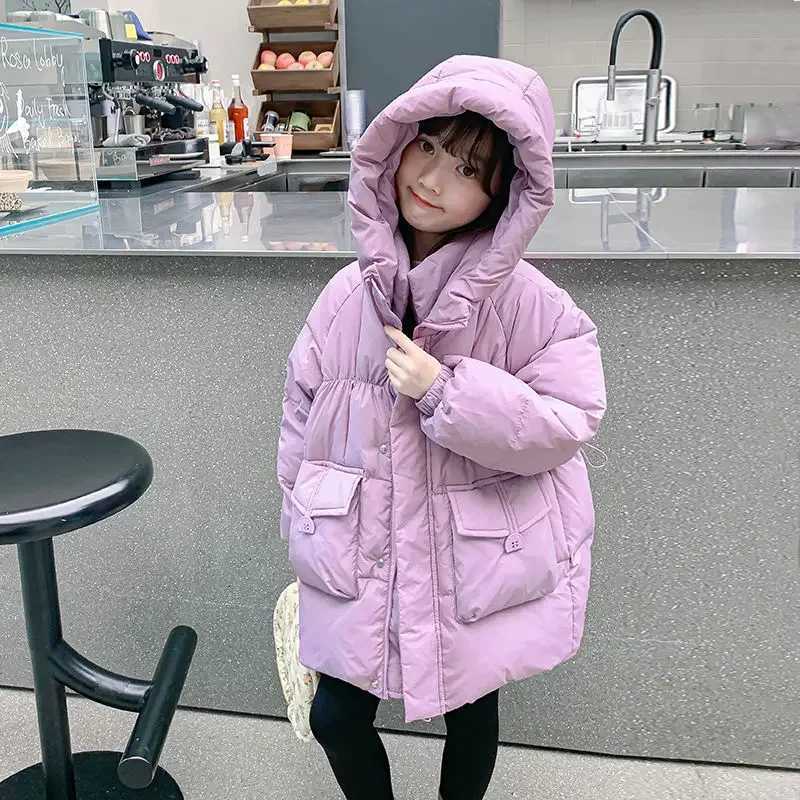 New Winter Girls Jacket Solid Color MidLength Keep Warm Cold Protection Thicken Windproof Snowsuit Children Parka Toddler A49T251016