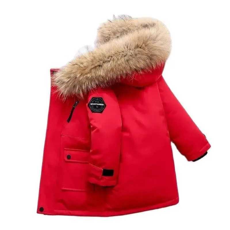 Kids Boys Christmas Jacket Winter Warm MidLength Coat Fur Collar Hooded Zipper Outerwear Teenage Snowsuit Sports Casual ClothesT251016